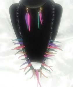 Multi-colored wood Necklace & Earring set